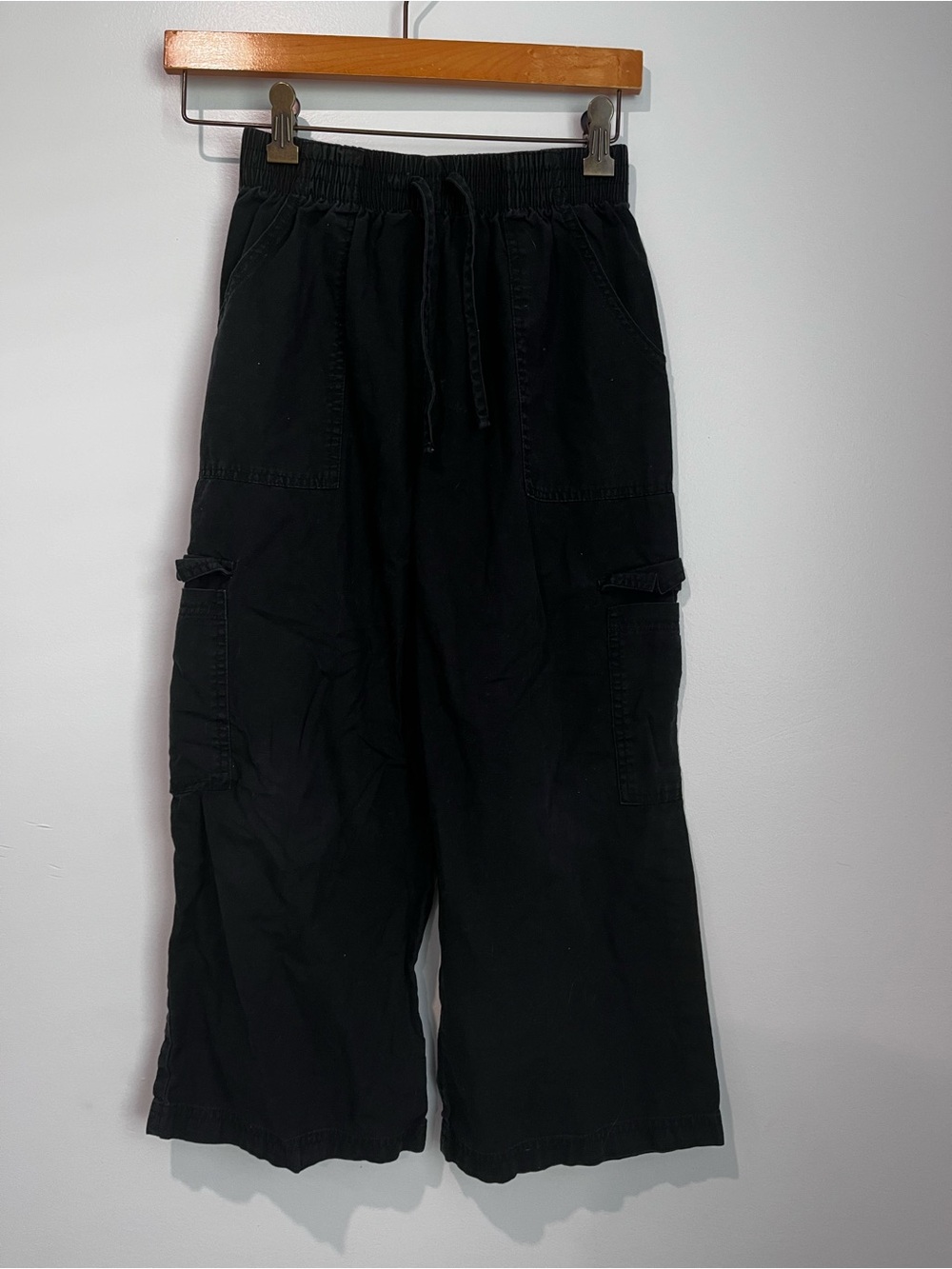 Girls  Black Cargo Drawstring Pants